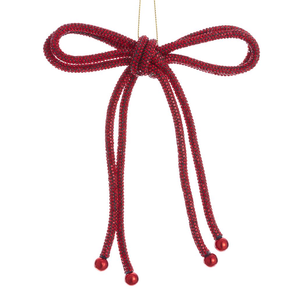 7" Diamond Bow Ornament Red