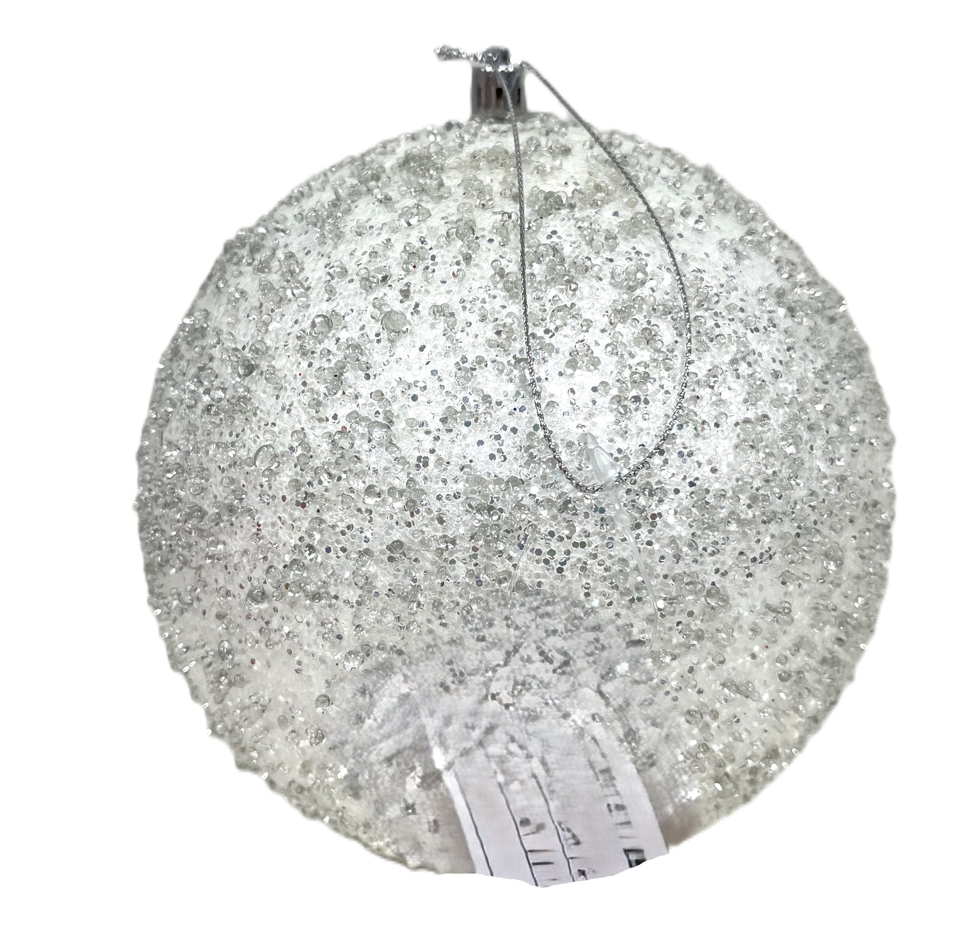 150MM GLITTER/BEAD HANGER BALL WHITE - Burlap and Bling Decor