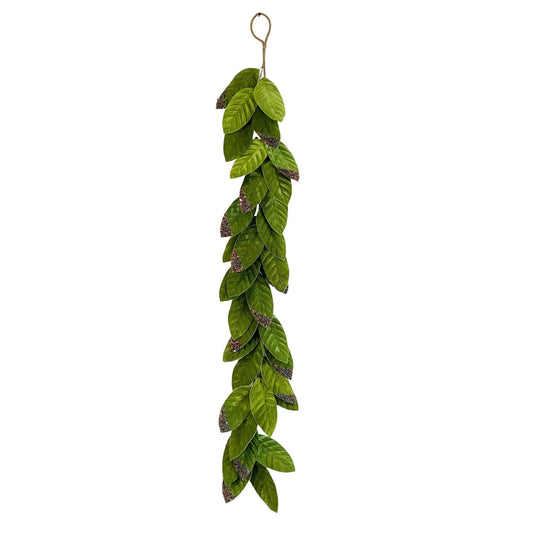 LEAF GARLAND W/GLITTER 47'',GREEN - Burlap and Bling Decor