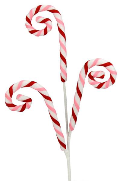 29"L FOIL/GLITTER CANDYCANE SPRAY-White/Lt Pink/Red - Burlap and Bling Decor