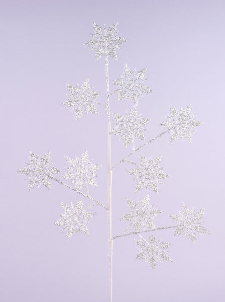 29"L GLITTER SNOWFLAKE SPRAY WHITE/SILVER - Burlap and Bling Decor