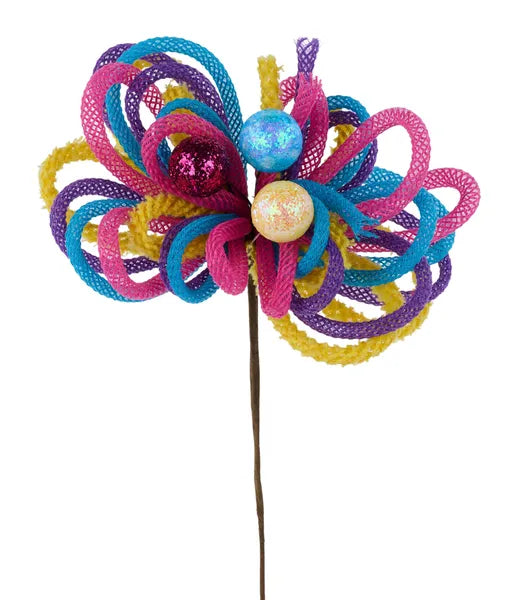 12"L JUTE/DRIFT/GLITTER BALL TUBING PICK TURQ/GOLD/DK PNK/PRPL - Burlap and Bling Decor