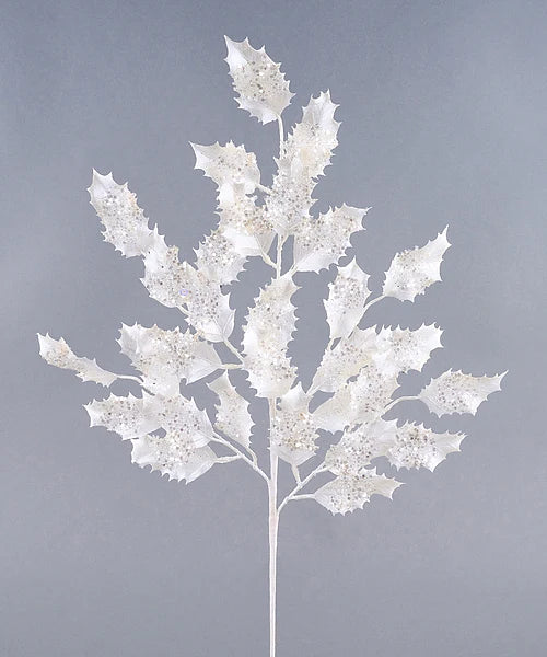27"L METALLIC/GLITTER HOLLY SPRAY WHITE