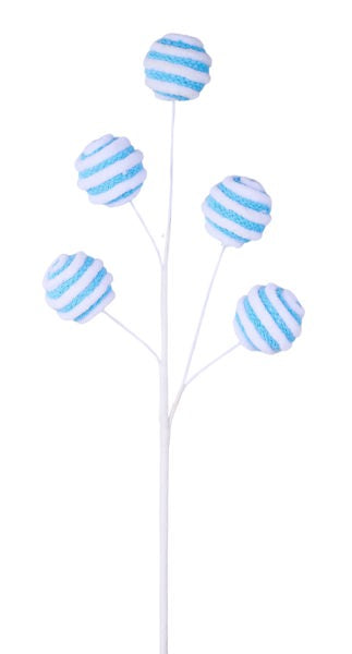 19.5"L YARN STRIPED BALL SPRAY ICE BLUE/WHITE