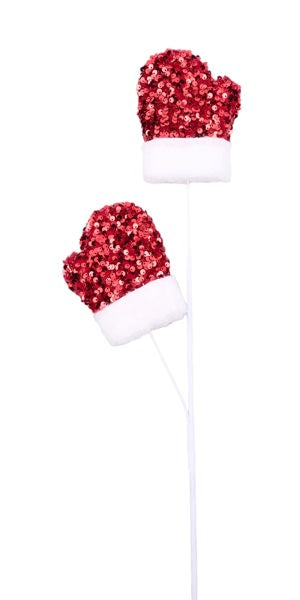 25.5"L SEQUIN SANTA MITTENS SPRAY RED/WHITE - Burlap and Bling Decor