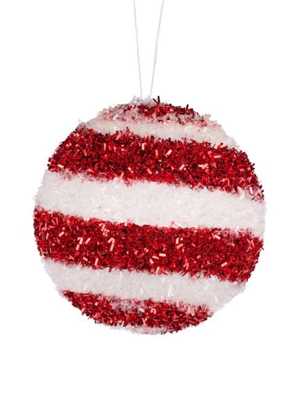 4"DIA V CUT FOIL SWIRL ORNAMENT RED/WHITE - Burlap and Bling Decor