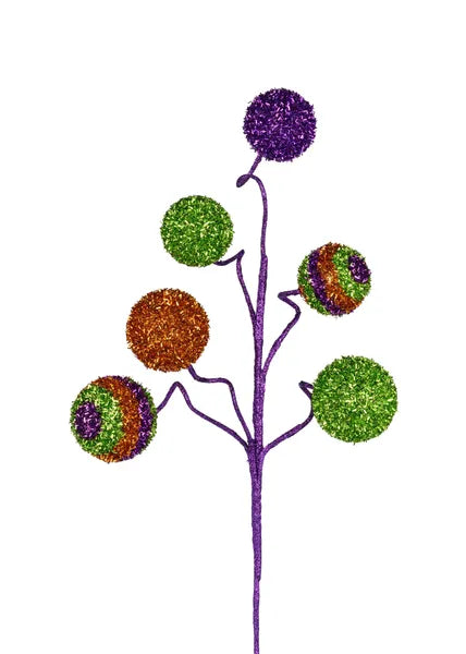 22"L V-CUT FOIL HORIZ STRIPE BALL SPRAY PURPLE/ORANGE/LIME - Burlap and Bling Decor
