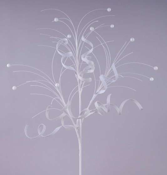 35"L GLTTR CURL/MONOFILAMENT BALL SPRAY WHITE - Burlap and Bling Decor