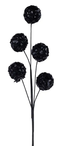 23"L SEQUIN/LACE BALL SPRAY  BLACK - Burlap and Bling Decor