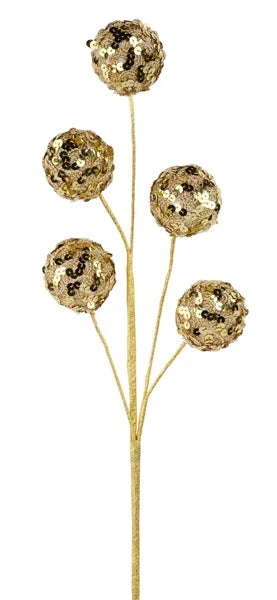 23"L SEQUIN/LACE BALL SPRAY  18K GOLD - Burlap and Bling Decor