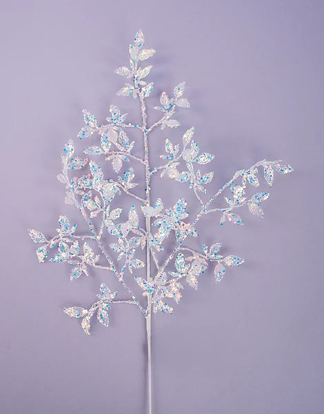 28"L GLITTER/METALLIC LEAF SPRAY WHITE/IRIDESCENT