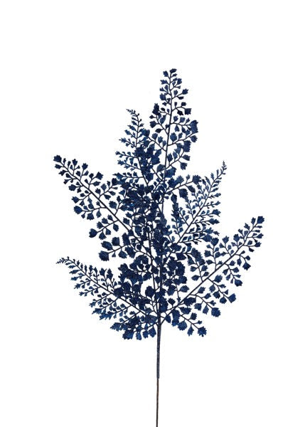 23"L GLITTER MAIDENHAIR FERN SPRAY NAVY BLUE - Burlap and Bling Decor