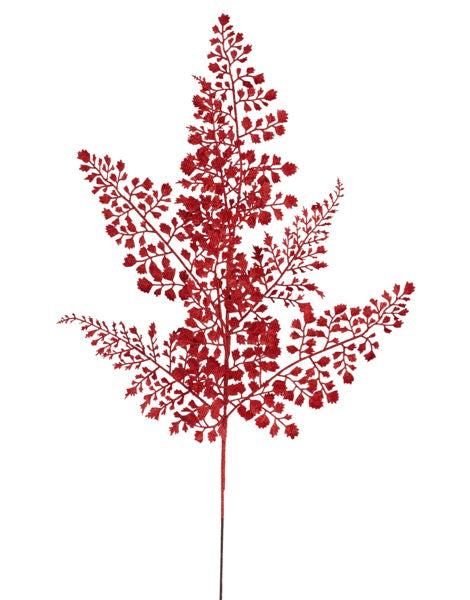 23"L GLITTER MAIDENHAIR FERN SPRAY LASER RED - Burlap and Bling Decor