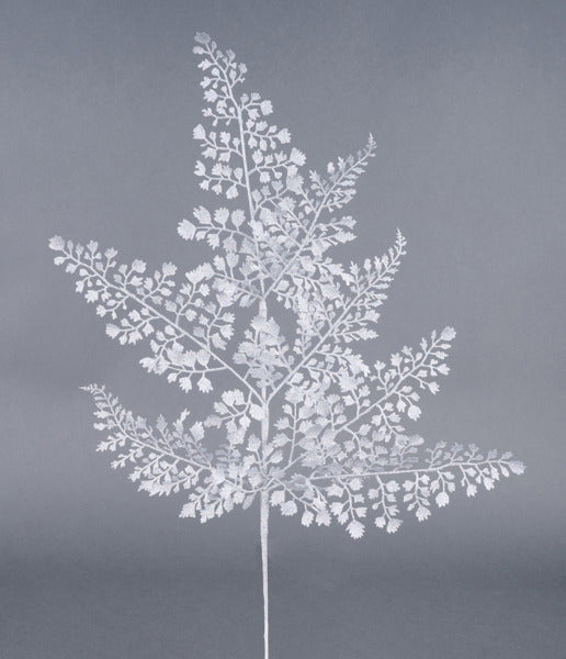 23"L GLITTER MAIDENHAIR FERN SPRAY WHITE - Burlap and Bling Decor