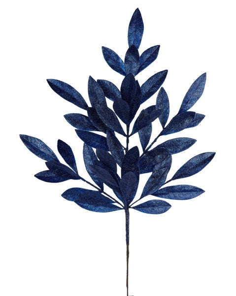 23"L GLITTER BAY LEAF SPRAY NAVY BLUE - Burlap and Bling Decor