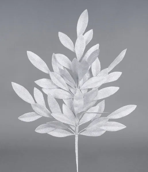 23"L GLITTER BAY LEAF SPRAY LASER SILVER - Burlap and Bling Decor