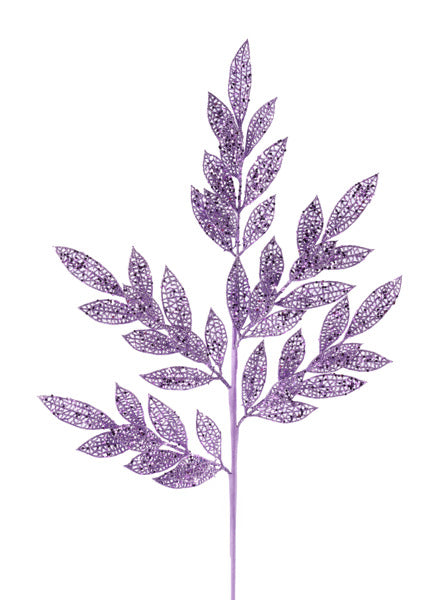 29.5"L GLITTER FILAGREE LEAF SPRAY LILAC