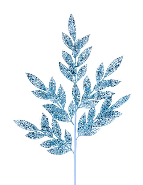 29.5"L GLITTER FILAGREE LEAF SPRAY SMOKE BLUE - Burlap and Bling Decor