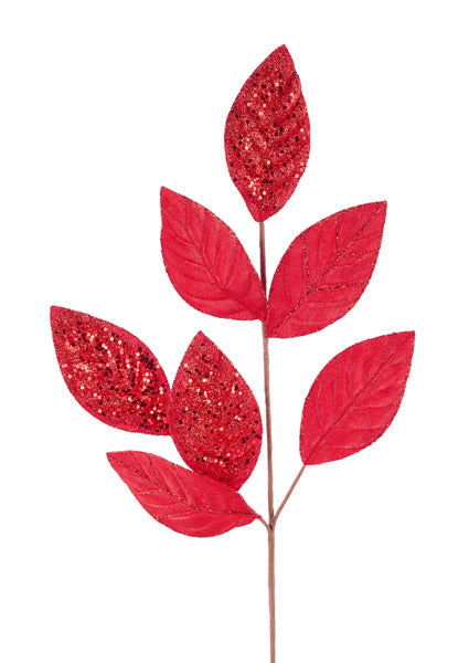 27"L METALLIC/GLITTER LEAF SPRAY RED - Burlap and Bling Decor