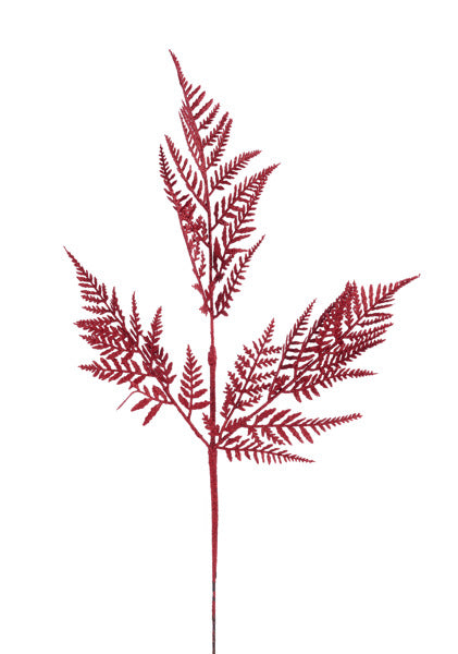 18.5"L GLITTER FERN LEAF SPRAY RED - Burlap and Bling Decor