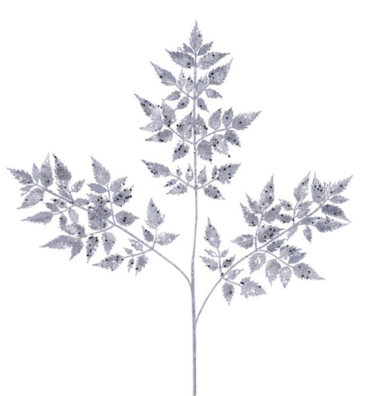 25"L GLITTER FERN SPRAY SILVER - Burlap and Bling Decor