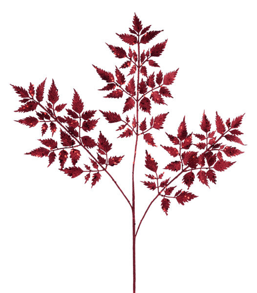 25"L GLITTER FERN SPRAY BURGUNDY - Burlap and Bling Decor