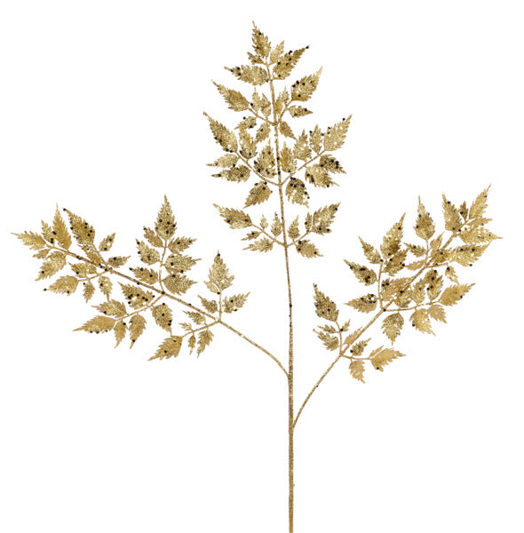 25"L GLITTER FERN SPRAY GOLD - Burlap and Bling Decor