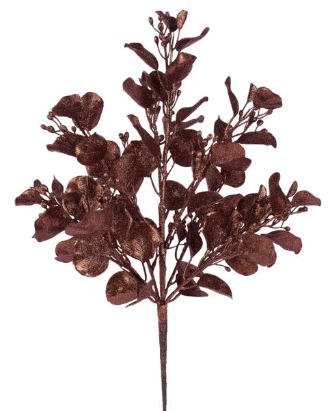17.5"L GLITTER EUCALYPTUS BUSH BROWN - Burlap and Bling Decor
