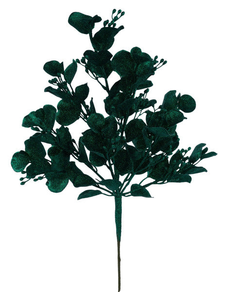 17.5"L GLITTER EUCALYPTUS BUSH HUNTER GREEN - Burlap and Bling Decor