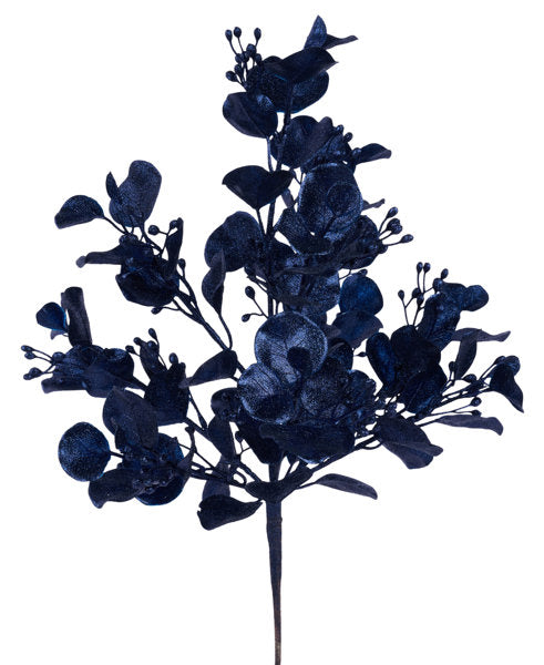 17.5"L GLITTER EUCALYPTUS BUSH NAVY BLUE - Burlap and Bling Decor