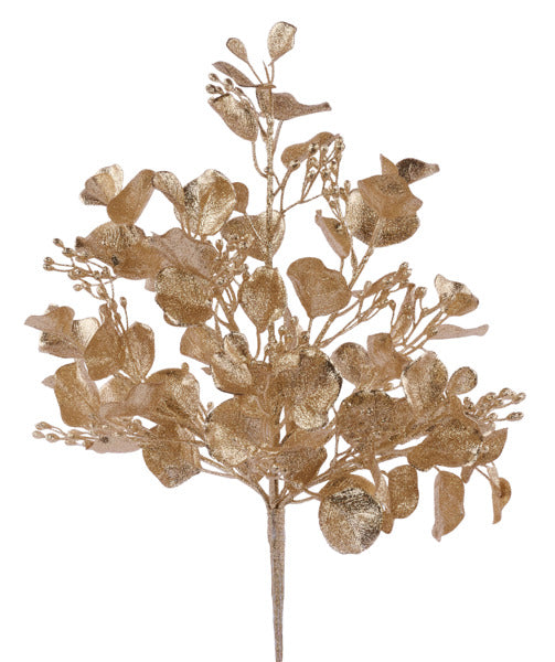 17.5"L GLITTER EUCALYPTUS BUSH CHAMPAGNE - Burlap and Bling Decor