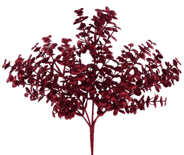 12"L GLITTER BOXWOOD BUSH BURGUNDY - Burlap and Bling Decor