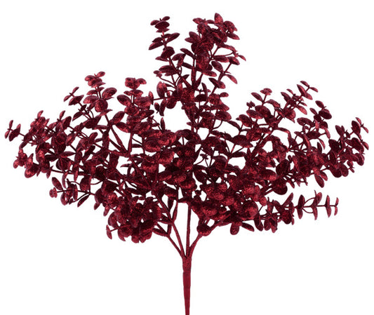 12"L GLITTER BOXWOOD BUSH BURGUNDY - Burlap and Bling Decor