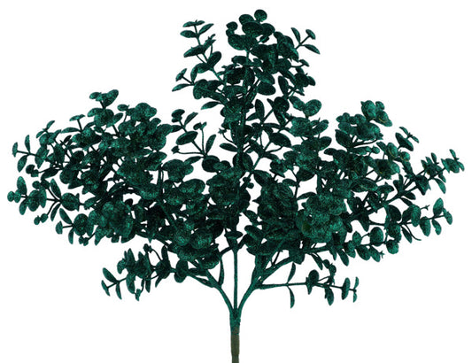 12"L GLITTER BOXWOOD BUSH HUNTER GREEN - Burlap and Bling Decor