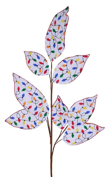 27"L GLITTER MAGNOLIA LEAF SPRAY WHT/RED/YLW/BLUE/GRN - Burlap and Bling Decor