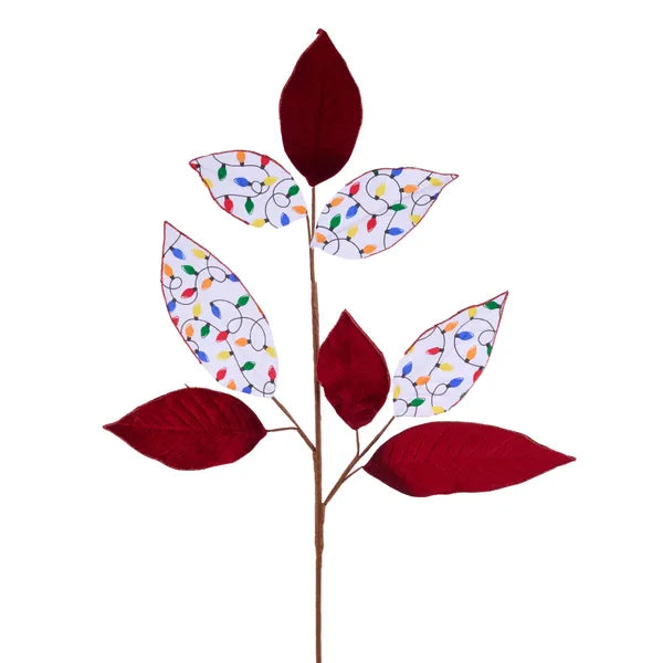 27"L GLITTER/VELVET MAGNOLIA LEAF SPRAY WHT/RED/YLW/BLUE/GRN - Burlap and Bling Decor