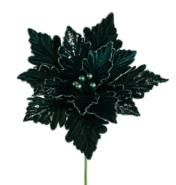 VELVET POINSETTIA 19"DIA, STEM TEAL