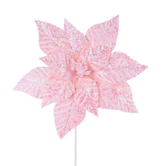 12"DIA X 19"L GLITTER POINSETTIA STEM PINK - Burlap and Bling Decor