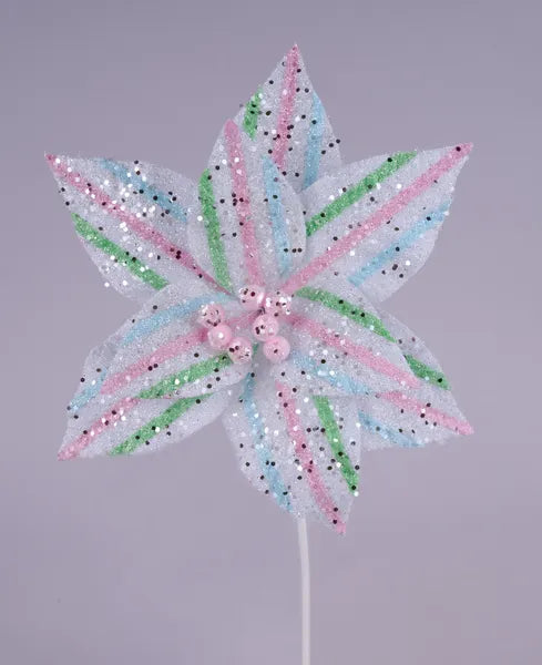 12.5"DIA POINSETTIA STEM MINT GREEN/PINK/BLUE - Burlap and Bling Decor