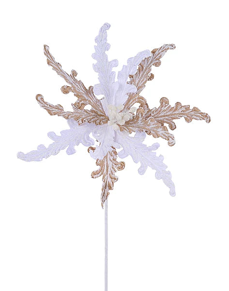 POINSETTIA W/WHITE BRUSH PETAL BROWN/WHITE 11"DIA