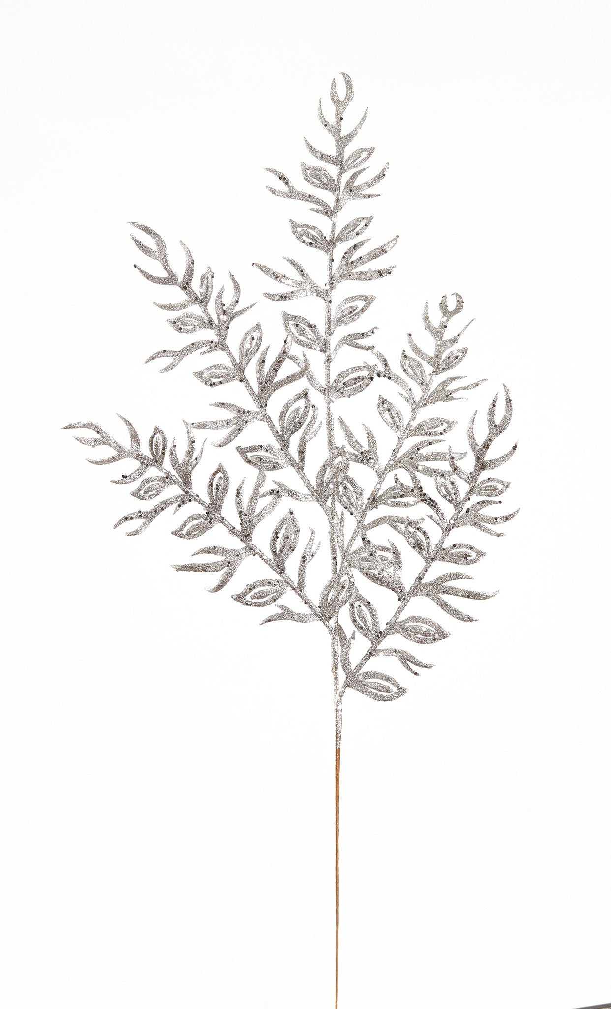 26" GLITTER LEAF SPRAY- SILVER - Burlap and Bling Decor