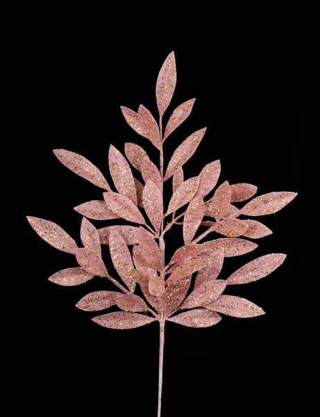 23"L GLITTER BAY LEAF SPRAY LIGHT PINK - Burlap and Bling Decor