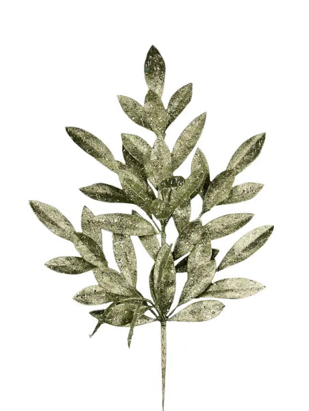 23"L GLITTER BAY LEAF SPRAY DARK SAGE GREEN - Burlap and Bling Decor