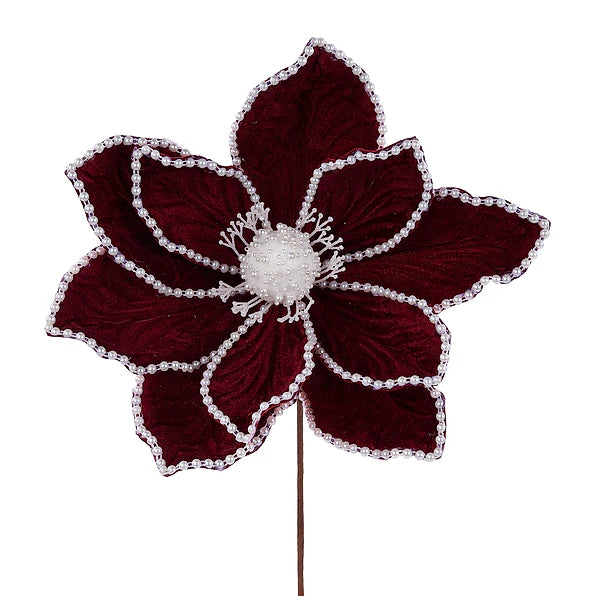 VELVET PEARL MAGNOLIA STEM,BURGUNDY/IVORY 11"DIA
