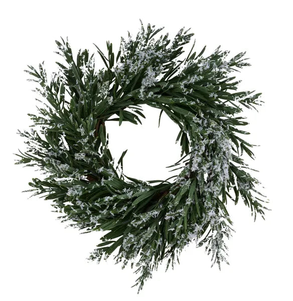 10" ROSEMARY CANDLE RING W/SNOW GREEN - Burlap and Bling Decor