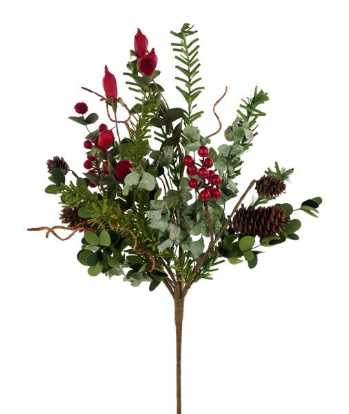 21"L PINE/BERRY/EUCALPYTUS BUSH RED/GREEN/NATURAL - Burlap and Bling Decor