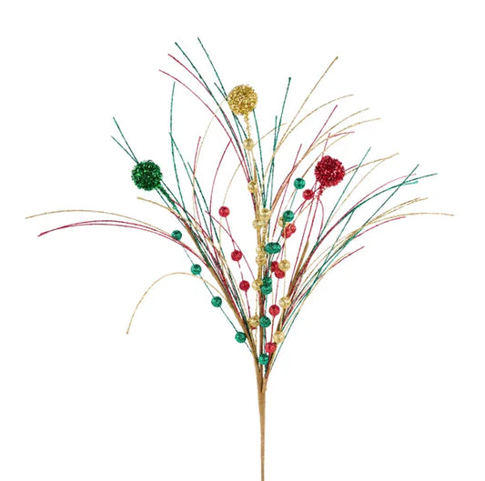 29"L GLITTER BALL/FISHLINE SPRAY RED/EMERALD/GOLD - Burlap and Bling Decor