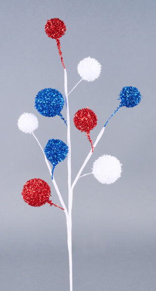 26"L GLITTER BALL SPRAY RED/WHITE/BLUE - Burlap and Bling Decor