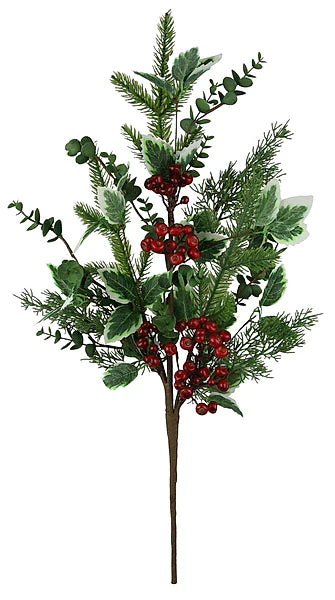 28"L PINE/FICUS/BERRY SPRAY VARIEGATED GREEN/RED
