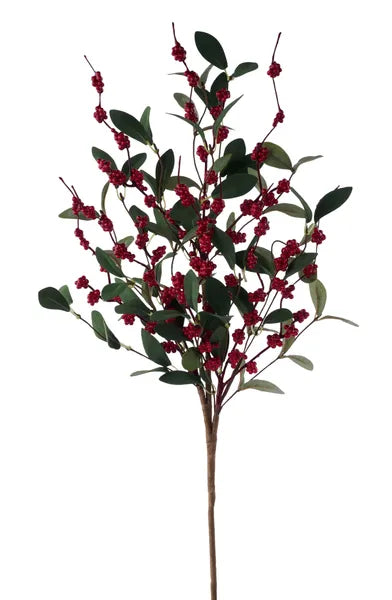 28"L BERRY/FABRIC LEAF/EVA LEAF SPRAY RED/GREEN - Burlap and Bling Decor